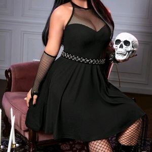 ROMWE PUNK GOTH Plus Mesh Fishnet  Halter Neck Backless Dress NWT